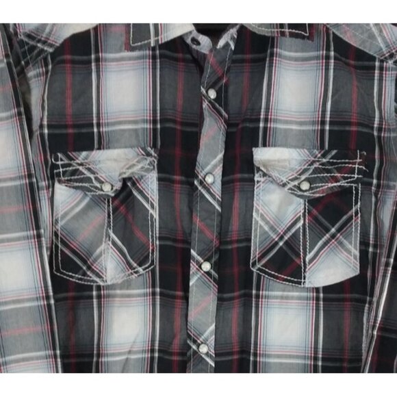 Buckle BKE Standard Fit Black Plaid With Marbled Pearl Snaps Men's Shirt Large - Picture 2 of 8